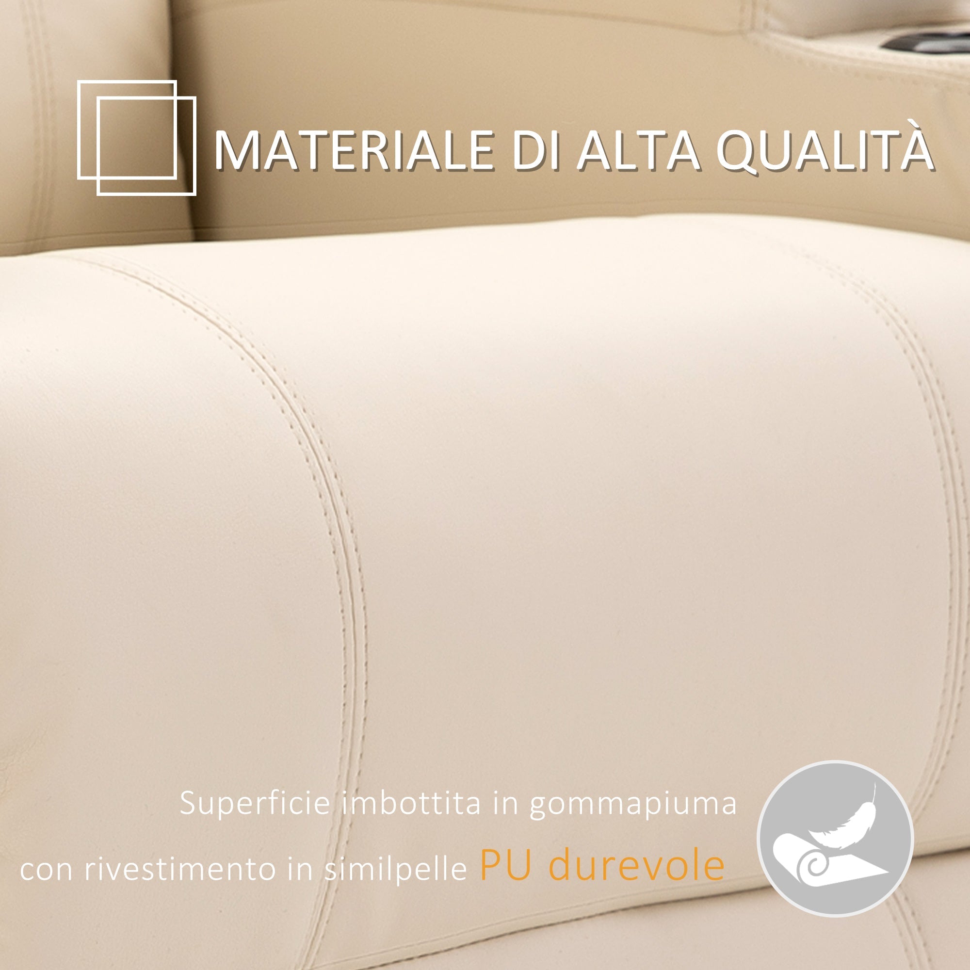 Easycomfort Poltrona Relax Elettrica Reclinabile Girevole with 2 Portabicchieri, Telecomando, Poggiapiedi e 4 Tasche Laterali, in Pelle PU, Legno e Acciaio, Crema