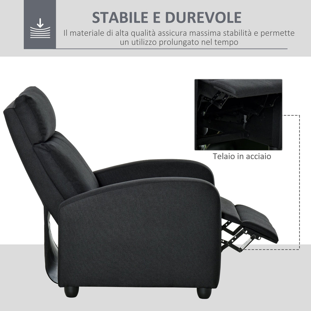 Easycomfort Poltrona Relax Imbottita with Schienale Reclinabile 135° e Poggiapiedi Estraibile, in Lino black, 69x87x100.5cm