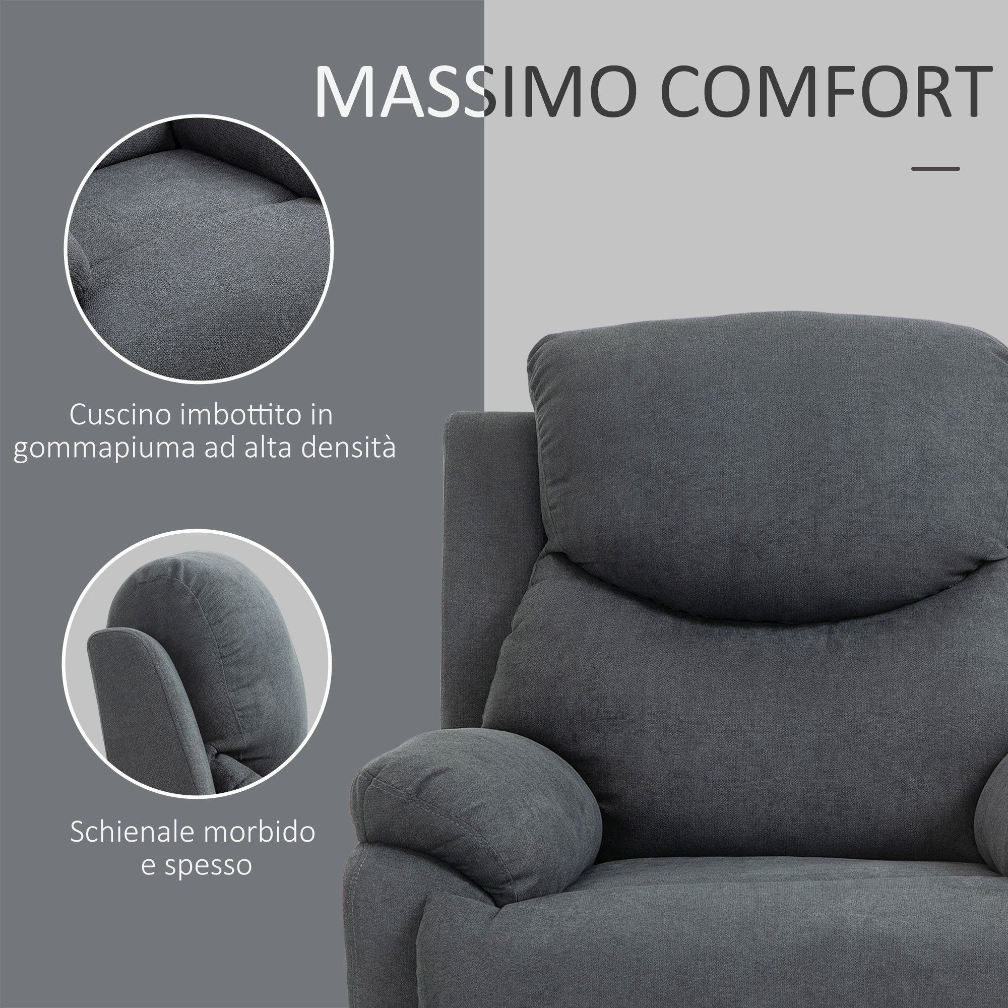 Easycomfort Poltrona Relax Manuale Ergonomica in Tessuto, Poltrona Reclinabile a 150° e Poggiapiedi per Casa e Ufficio, 93x88x102cm, Grigio Scuro