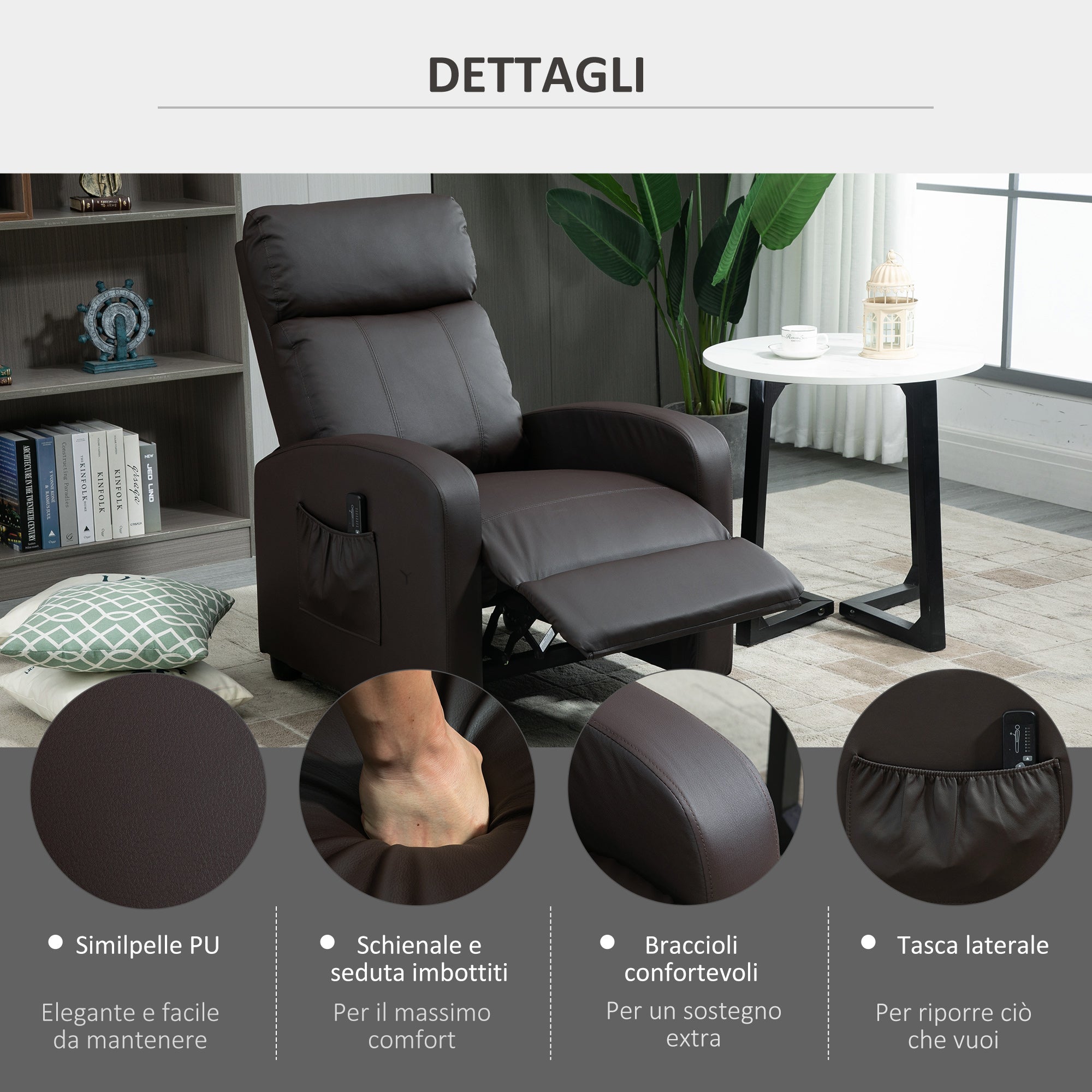 EasyComfort Poltrona Relax Massaggiante — Relaxfauteuil met 8 massagestanden, bruin