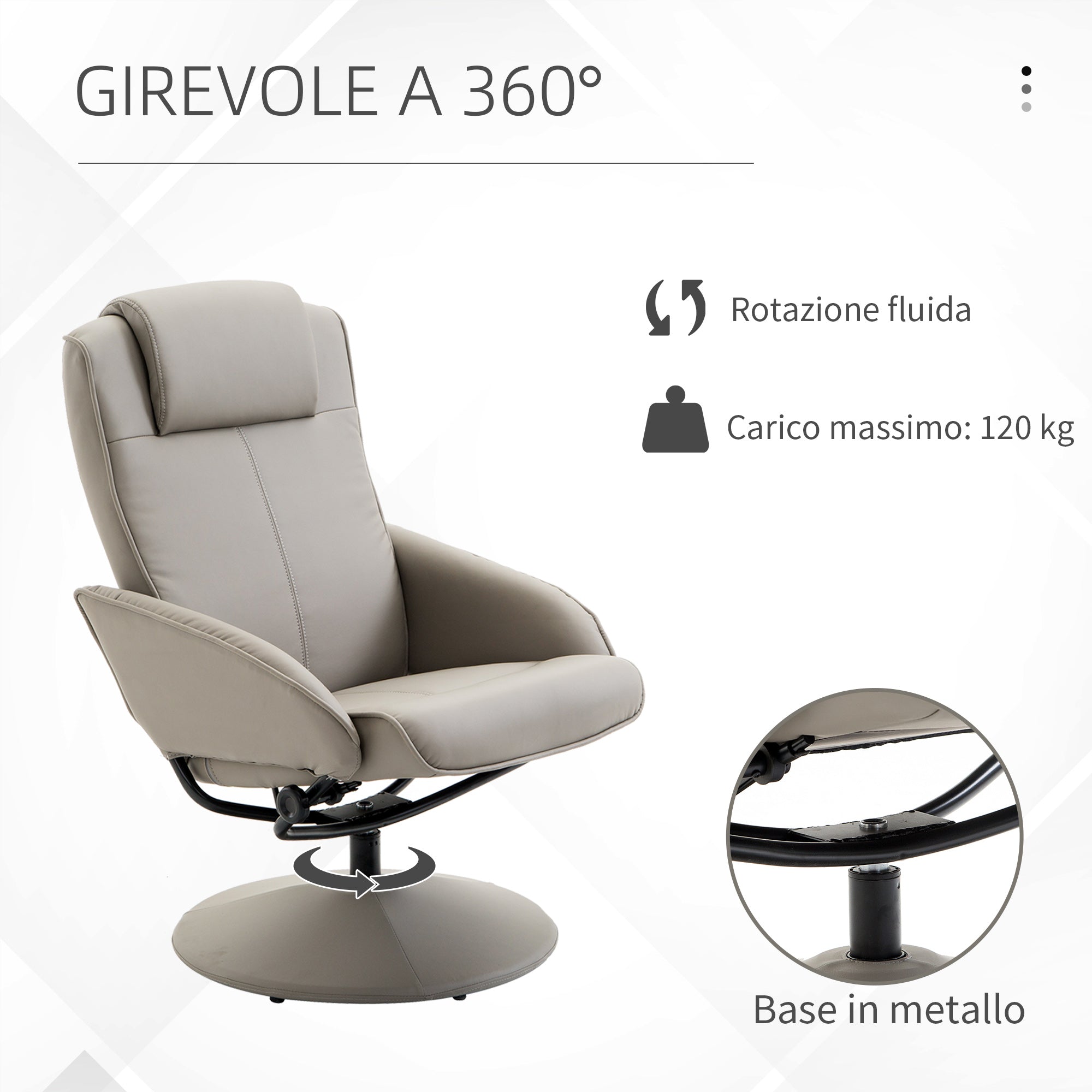 Easycomfort Poltrona Relax Reclinabile with Pouf Poggiapiedi Abbinato e Rivestimento in Finta pelle, 71x78x101cm, Grigia