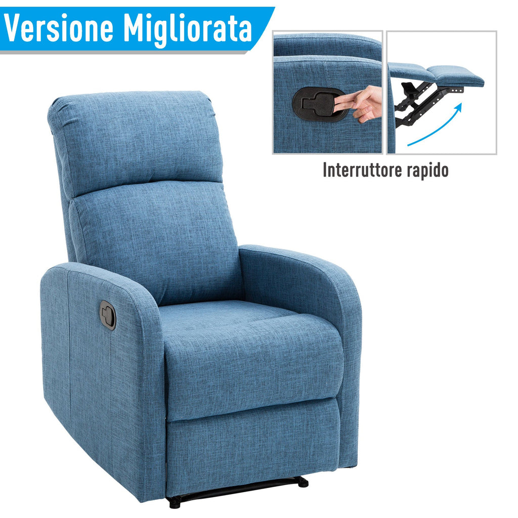 Easycomfort Poltrona Relax Reclinabile Manuale with Poggiapiedi Portata 125kg Tessuto di Lino 67 × 83 × 107cm Blu