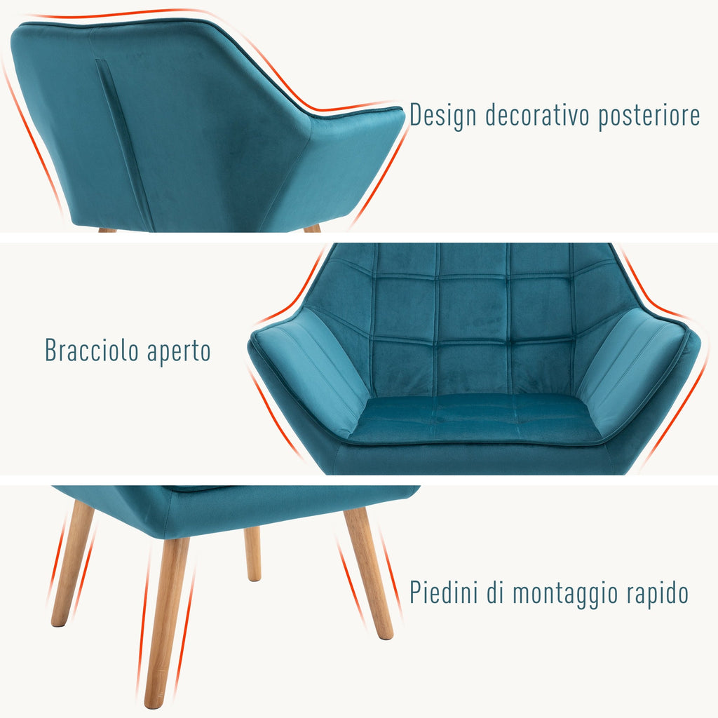 EasyComfort Scandinavische fauteuil fluweel petrol 79 x 69.5 x 72.5 cm