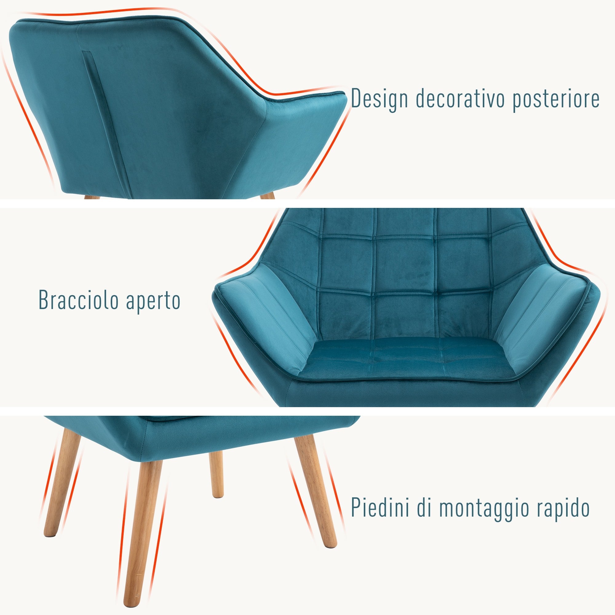 EasyComfort Scandinavische fauteuil fluweel petrol 79 x 69.5 x 72.5 cm