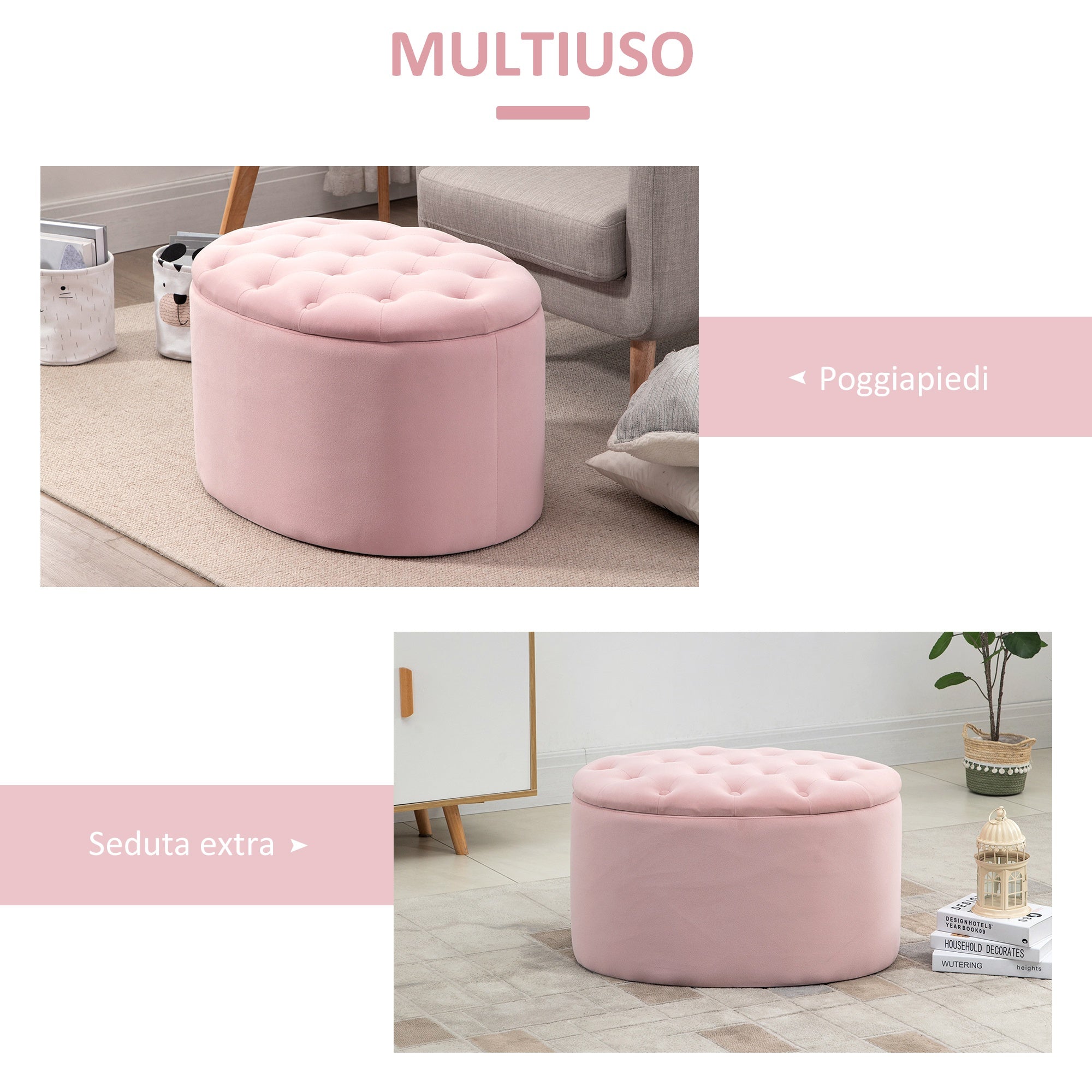 EasyComfort Poef Opbergpoef Ovaal 71x52x42 cm Roze