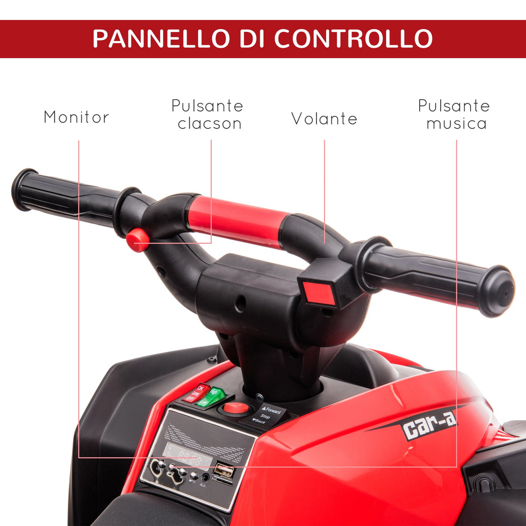 Easycomfort Quad Elettrico per Bambini 12V, 2 Velocità, Ruote Larghe with Sospensioni e Fari LED, Età 3-5 Anni, Rosso