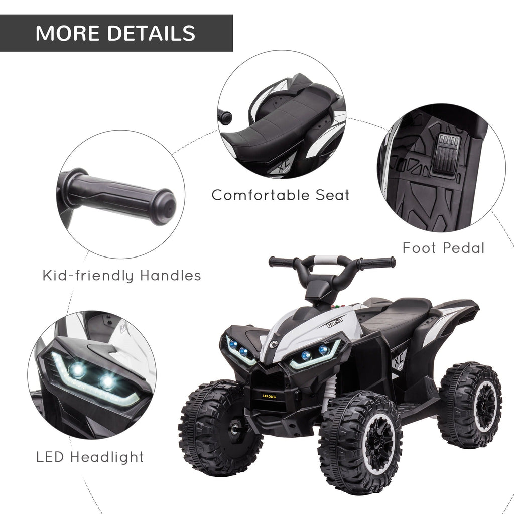 Easycomfort Quad per Bambini 3-5 Anni Elettrico 12V, 2 Velocità, Ruote Larghe with Sospensioni e Fari LED, white