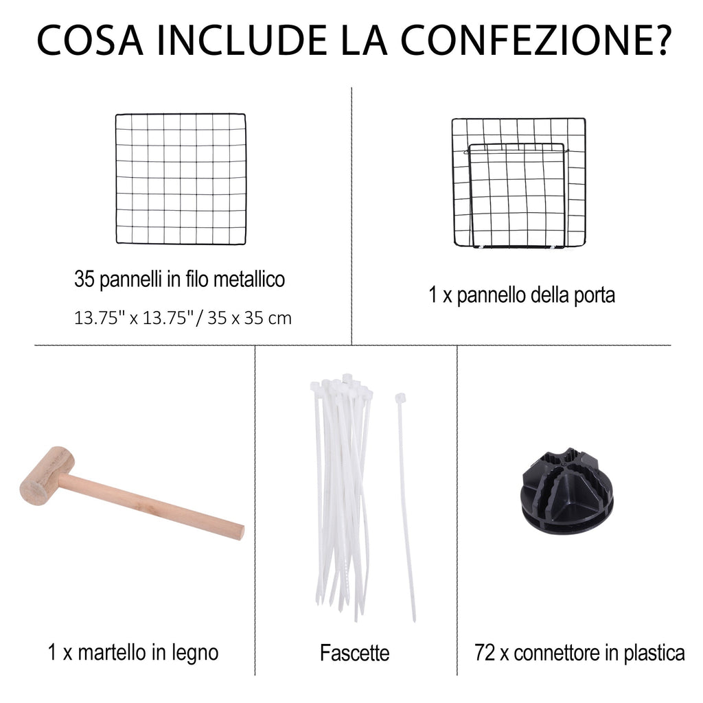 EASYCOMFORT Metal Fence for Small Pets with 36 Metal Panels to Assemble According to the Shape and Configuration You Prefer and with Door