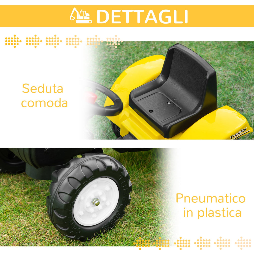 Easycomfort Ruspa Giocattolo a Pedali per Bambini 3-6 Anni with 6 Ruote, in Acciaio e Plastica, 107x42x71 cm, Giallo
