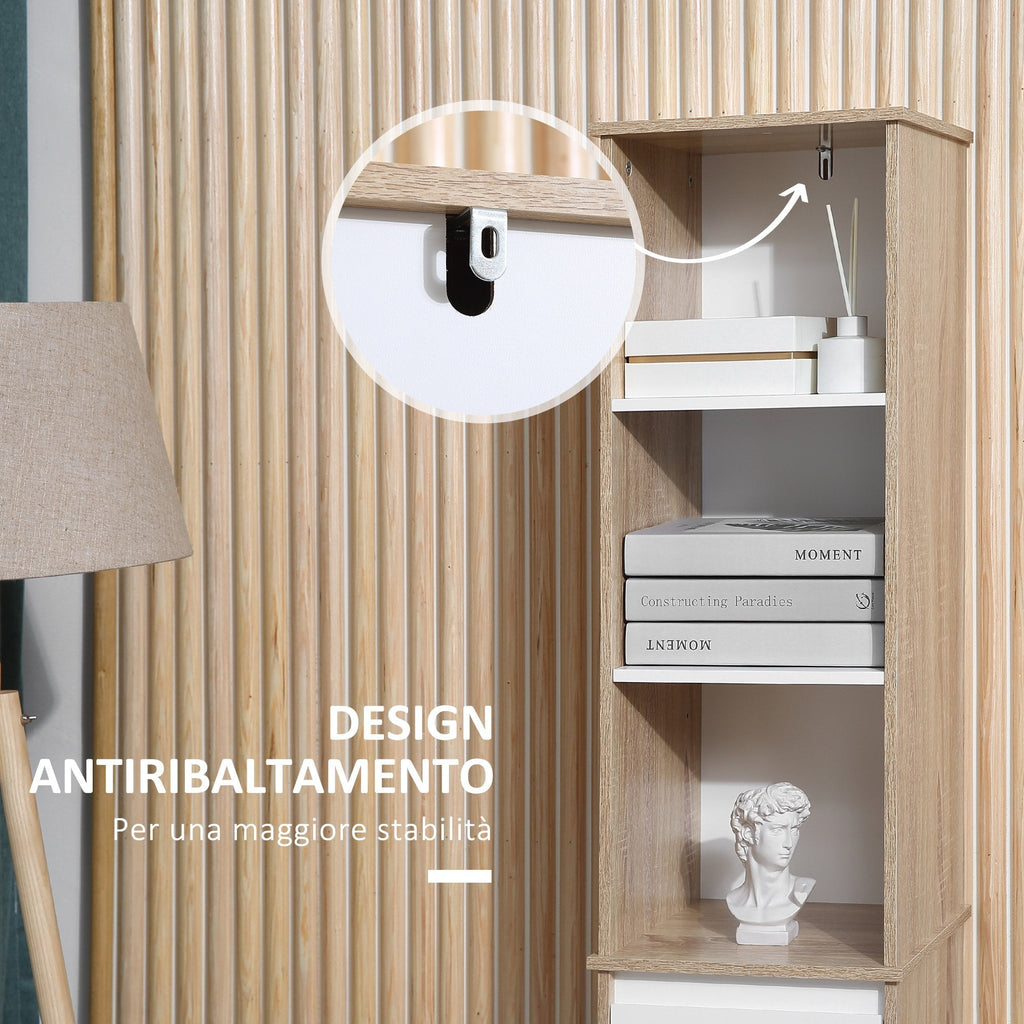 Easycomfort Scaffale Bagno Salvaspazio in Legno, Mobiletto a Colonna with Ripiani, Armadietto e Cassetto, white, 32.6x30x171.2cm