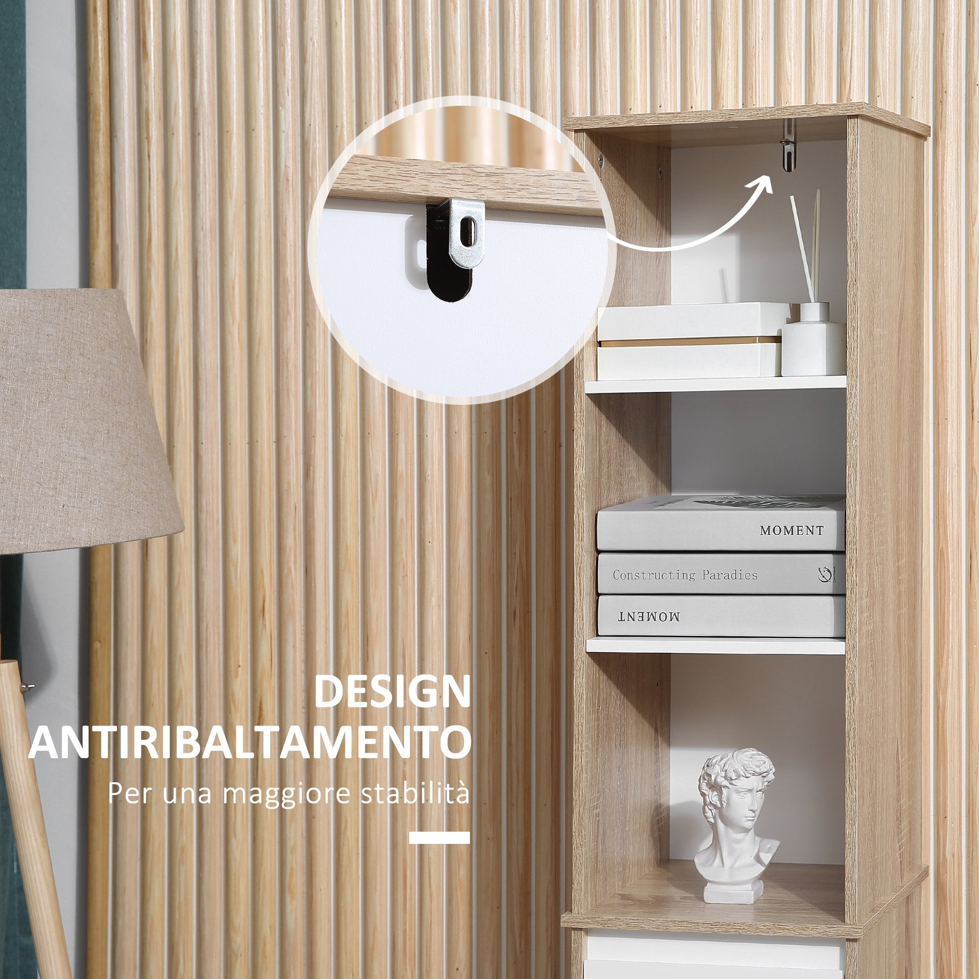 Easycomfort Scaffale Bagno Salvaspazio in Legno, Mobiletto a Colonna with Ripiani, Armadietto e Cassetto, white, 32.6x30x171.2cm