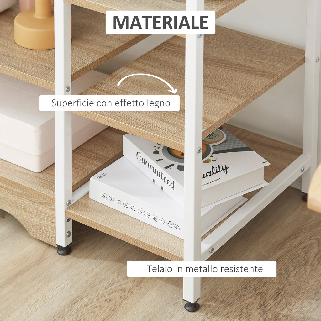 Easycomfort Scaffale da Cucina Basso Salvaspazio Stile Industriale, Mobiletto with 7 Ripiani per Cucina in Metallo e Legno, 90x40x95cm, white