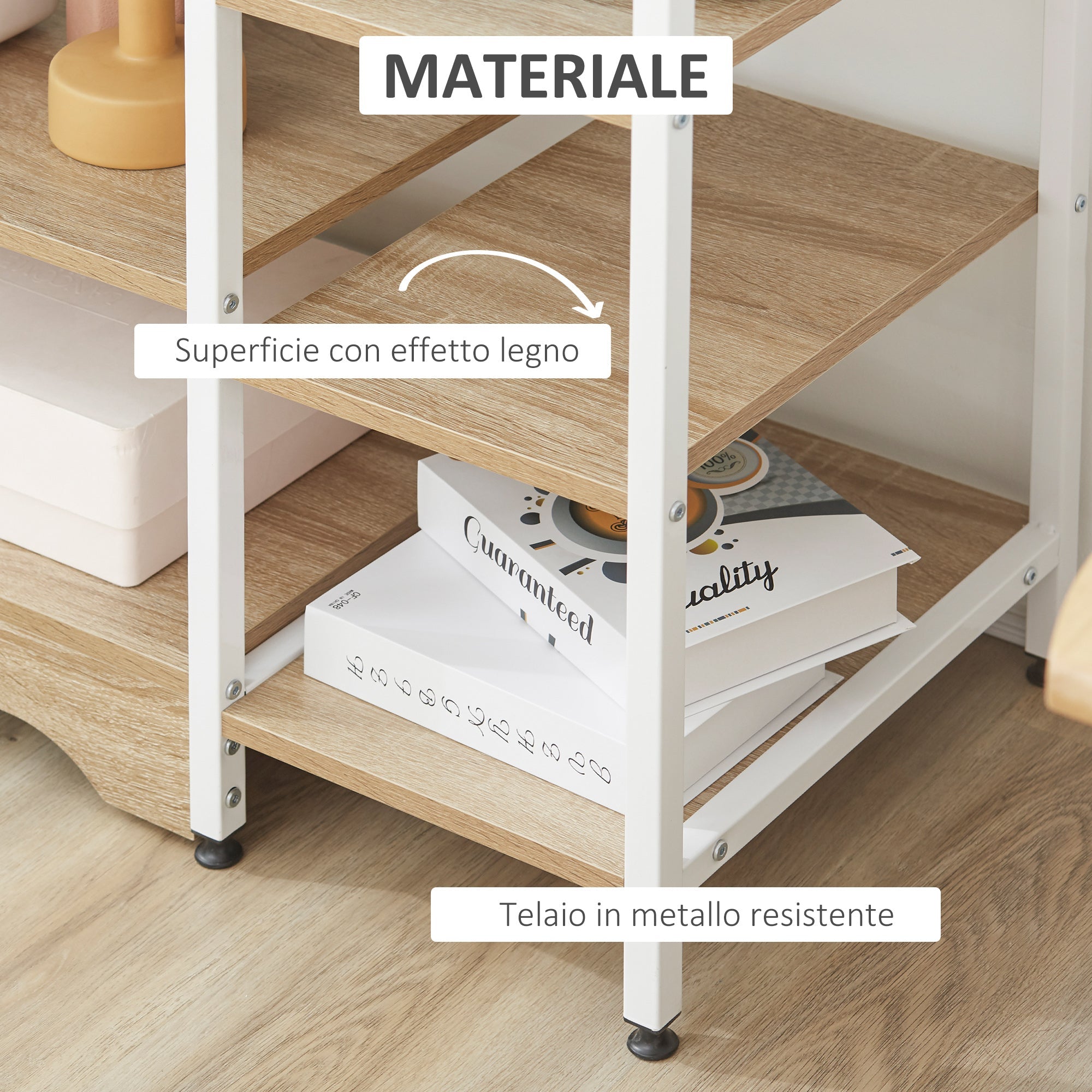 Easycomfort Scaffale da Cucina Basso Salvaspazio Stile Industriale, Mobiletto with 7 Ripiani per Cucina in Metallo e Legno, 90x40x95cm, white