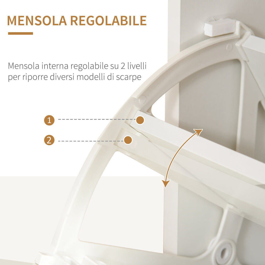 Easycomfort Scarpiera Moderna with 2 Cassetti per 16 Scarpe, Scarpiera a Ribalta with Mensola Regolabile e Ripiano in Vetro, 89x23x96cm, white Lucido