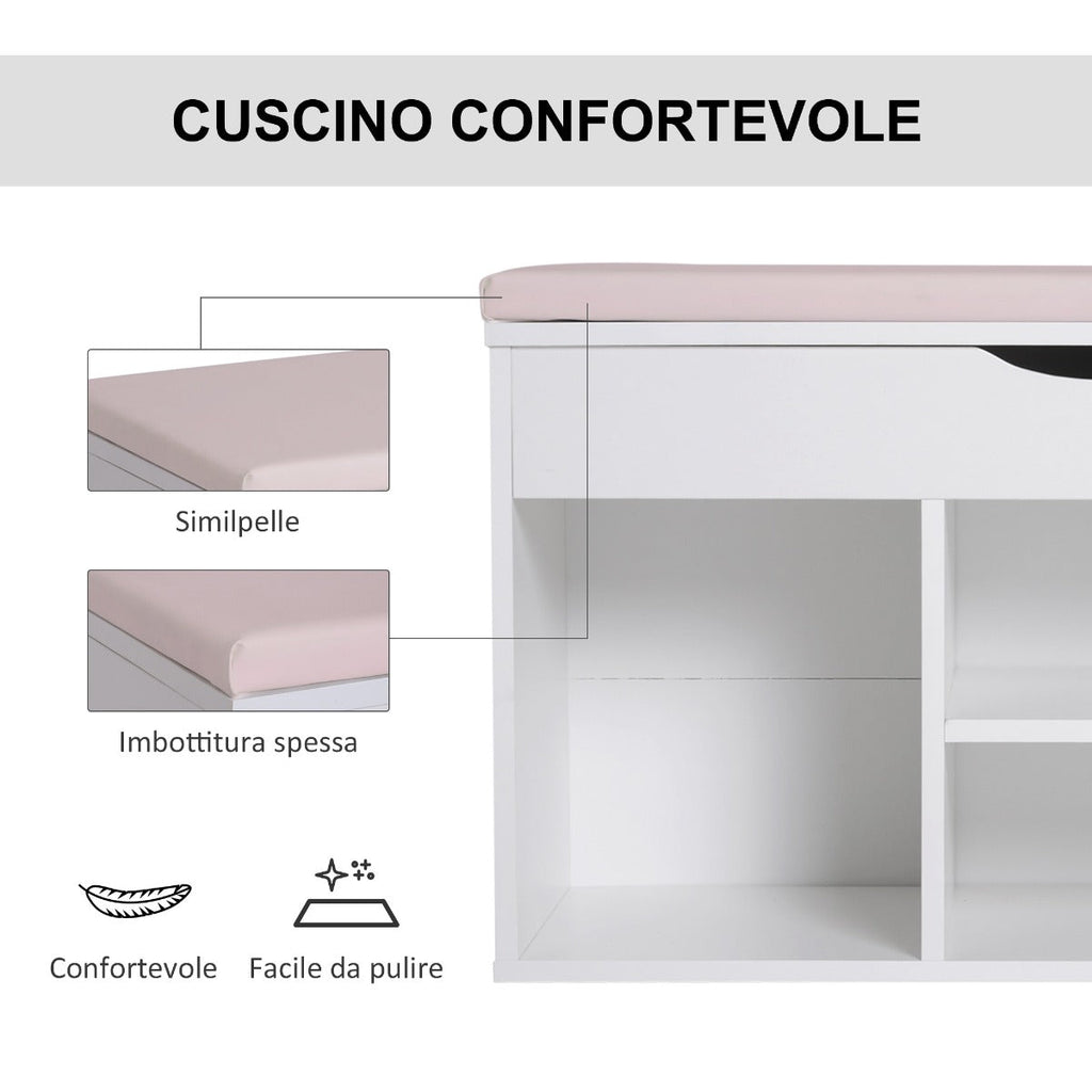 Easycomfort Scarpiera Panca with Sedile Imbottito Ribaltabile da Ingresso Legno 80x30x47cm white