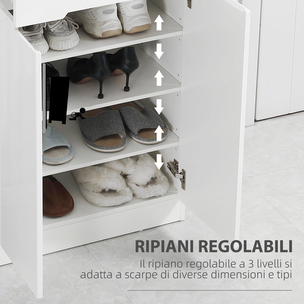 Easycomfort Scarpiera Slim da 12 Paia max per Ingressi with 3 Ripiani Regolabili e Cassetto, in Truciolato white, 60x32x100 cm