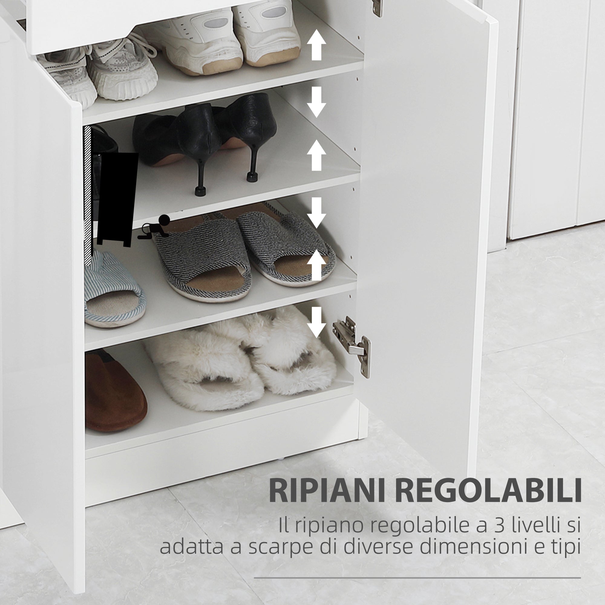 Easycomfort Scarpiera Slim da 12 Paia max per Ingressi with 3 Ripiani Regolabili e Cassetto, in Truciolato white, 60x32x100 cm
