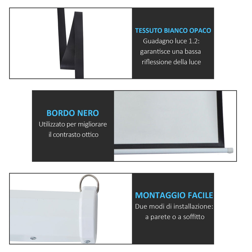 Easycomfort Schermo per Proiettore 100 Pollici Formato 4:3 Regolabile with Telecomando, Schermo di Proiezione Motorizzato Compatto, 203x152 cm, white