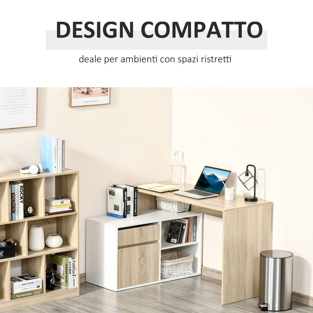 EasyComfort Scrivania Angolare Hoekbureau 120x92 cm, eik/wit