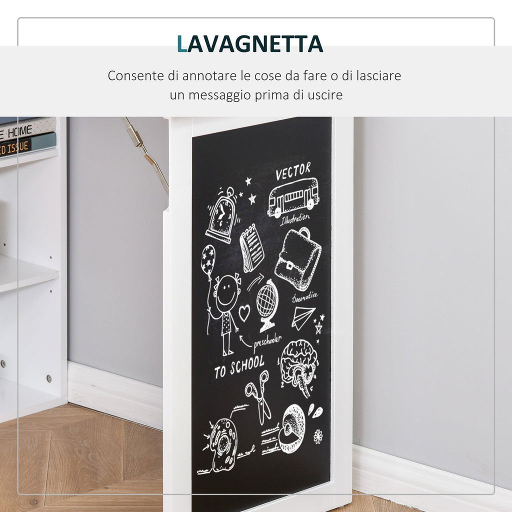 Easycomfort Scrivania PC Pieghevole with Libreria a 9 Ripiani in Legno e Metallo, 98x51x153 cm, white