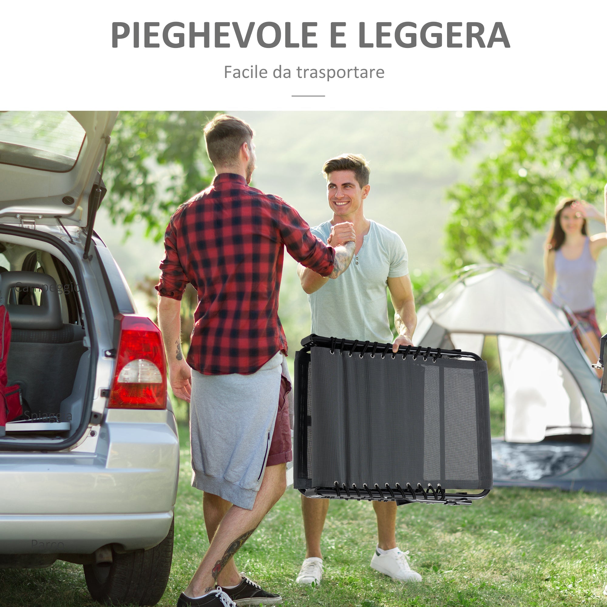 EasyComfort Sdraio da Giardino Pieghevole with Schienale Reclinabile su 5 Posizioni e Cuscino, 185x58x30cm, Grigio