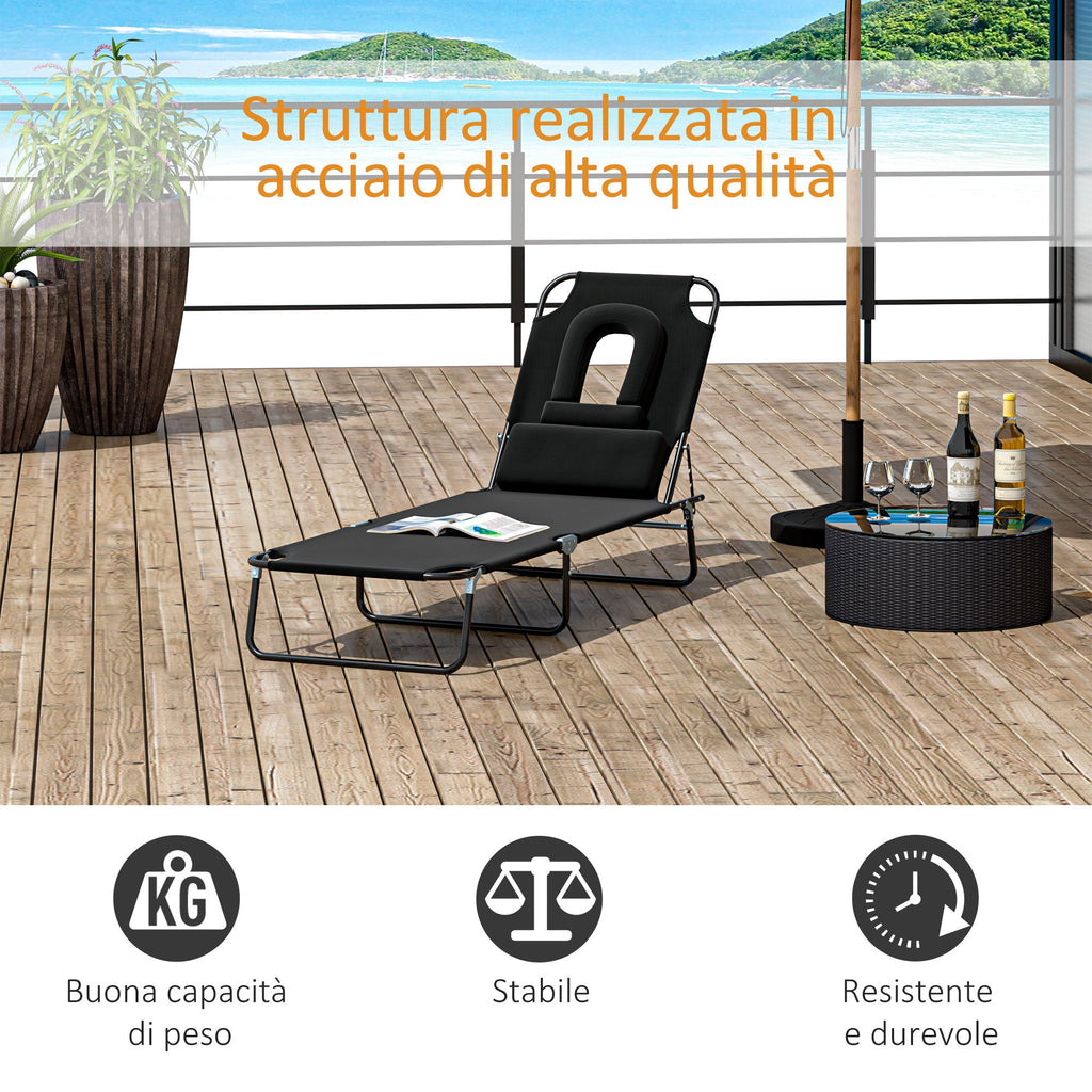 EASYCOMFORT vouw-ligstoel met gezichtsgat en kussens, staal en Oxford-stof