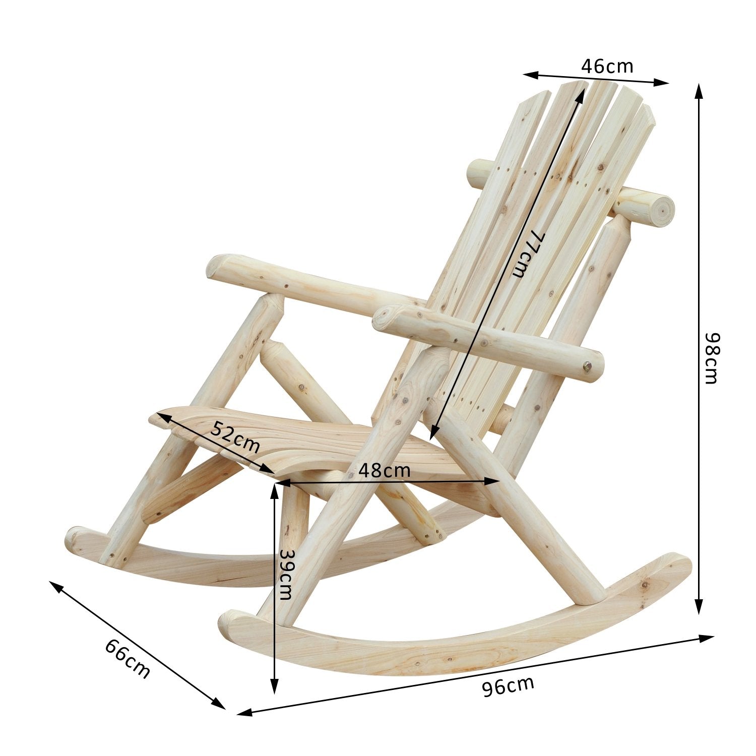EASYCOMFORT Adirondack Style Garden Rocking Chair in Wood 66x96x98cm