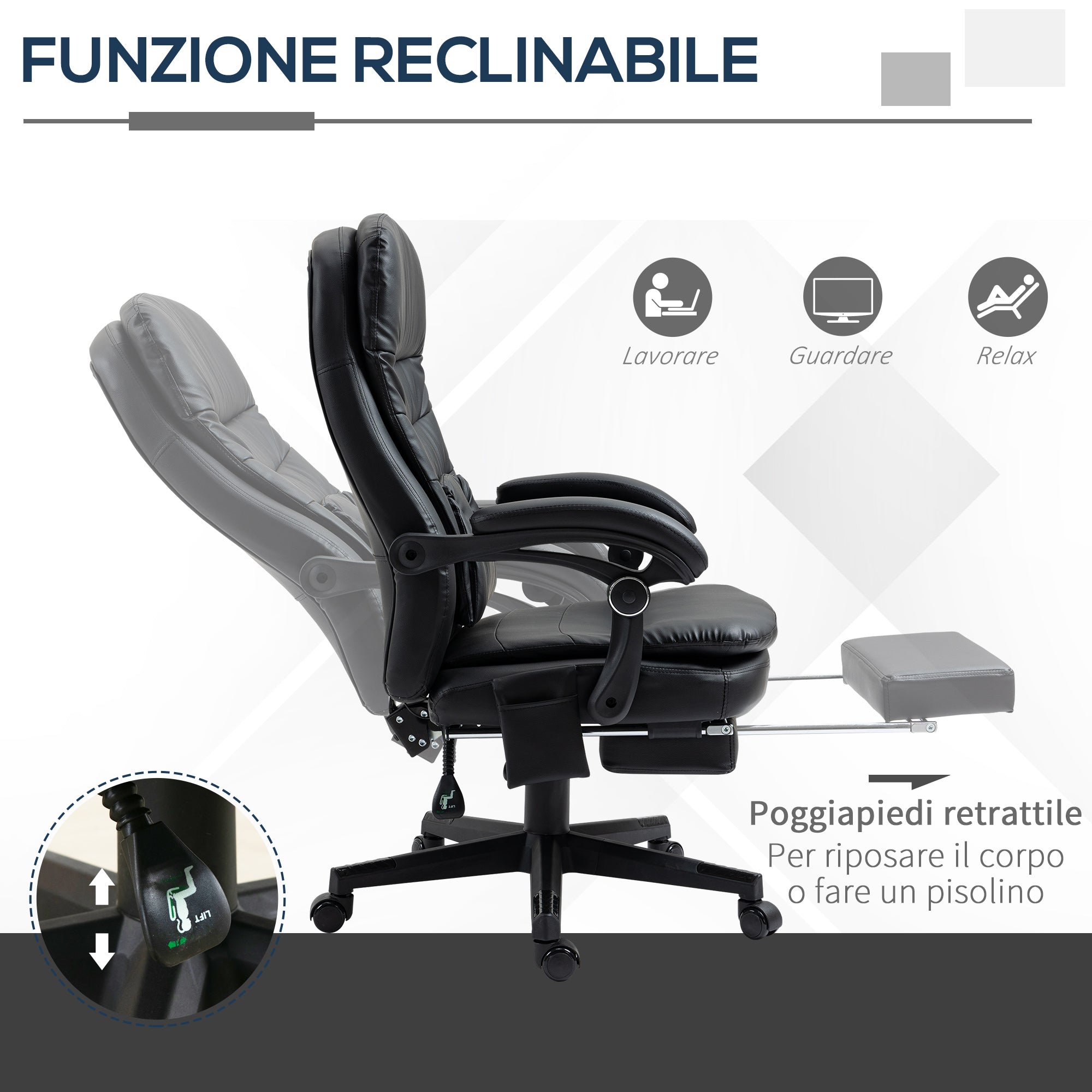 EasyComfort bureaustoel met massage, kunstleer, zwart, 64x69x107-115 cm