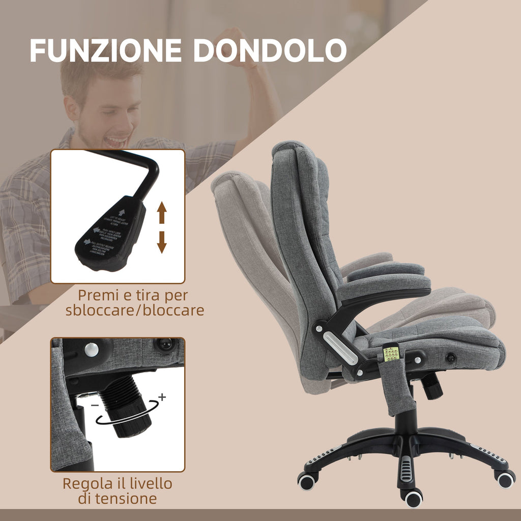 Easycomfort Sedia Massaggiante da Ufficio e Casa, Poltrona da Ufficio Con 6 Punti di Massaggio e Funzione di Riscaldamento e Regolabile in Altezza, Grigia