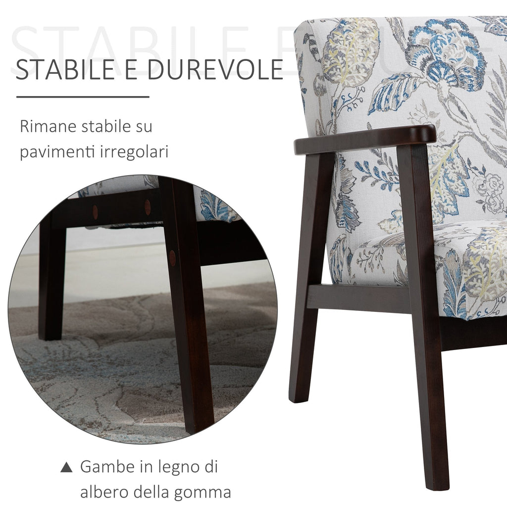 Easycomfort Sedia per Soggiorno Poltroncina Imbottita with Braccioli in Legno e Tessuto Traspirante per Casa e Ufficio, a Fiori, 68.5x78.5x75cm