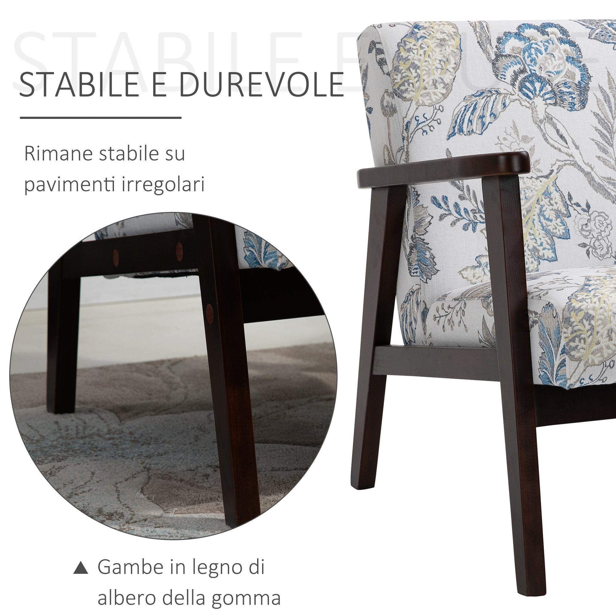 Easycomfort Sedia per Soggiorno Poltroncina Imbottita with Braccioli in Legno e Tessuto Traspirante per Casa e Ufficio, a Fiori, 68.5x78.5x75cm