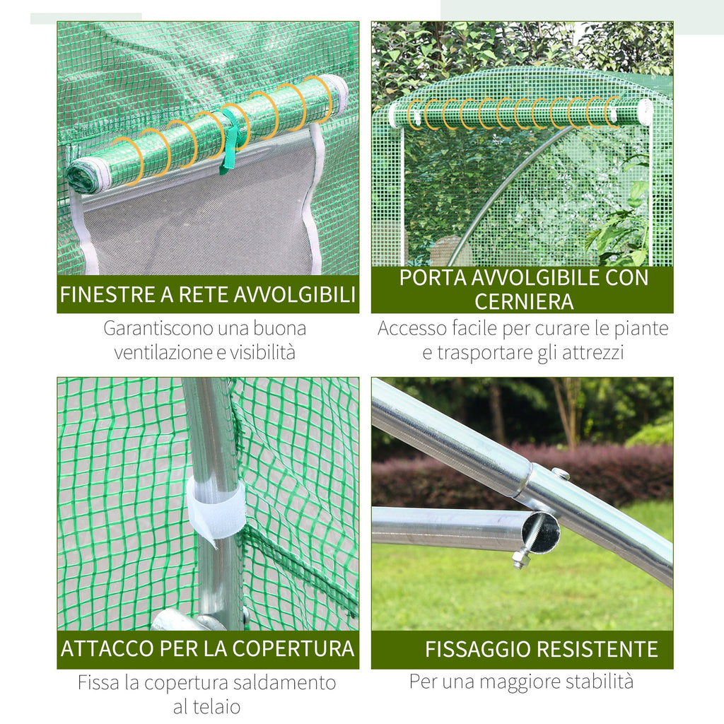 Easycomfort Serra a Tunnel with Porta Avvolgibile e Finestre, Copertura PE e Struttura in Acciaio, 1.5x3x2m, Verde