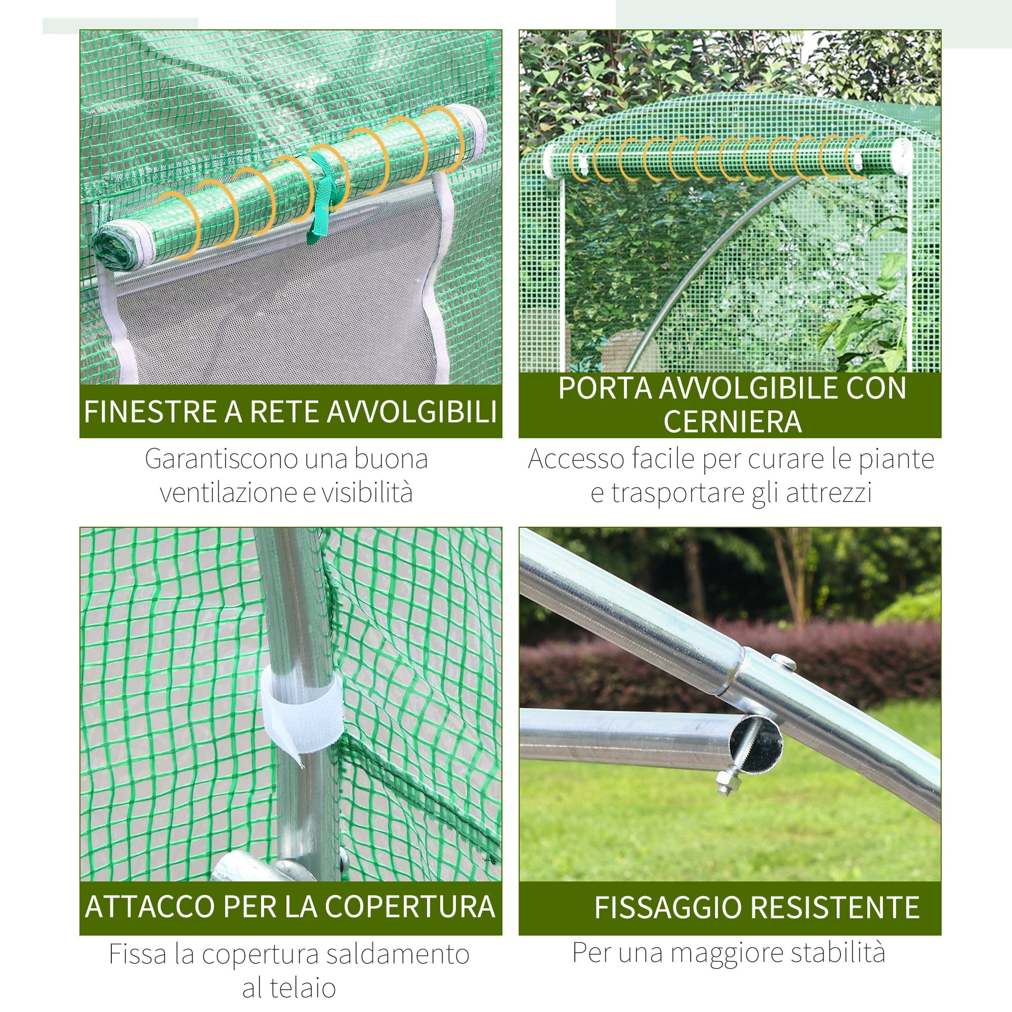Easycomfort Serra a Tunnel with Porta Avvolgibile e Finestre, Copertura PE e Struttura in Acciaio, 1.5x3x2m, Verde