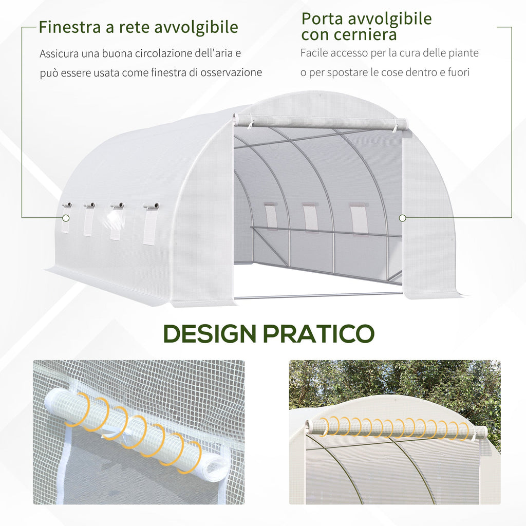 EasyComfort Serra da Giardino a Tunnel Per Piante, Struttura in Metallo e Copertura in PE, 6x3x2m, white