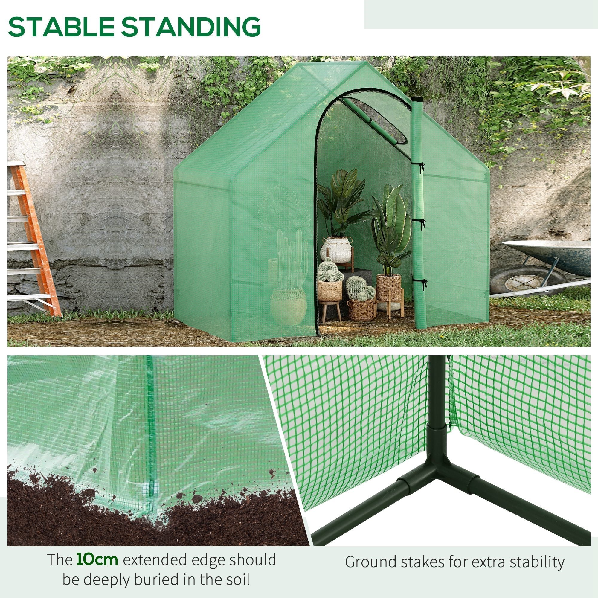 Easycomfort Serra da Giardino with Porta a Cerniera e Presa d'Aria, 4 Funi e Paletti Inclusi, 180x100x168 cm, Verde