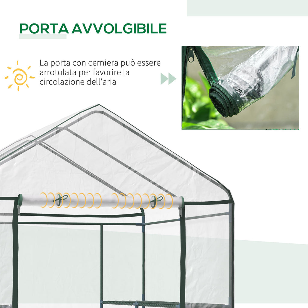 EASYCOMFORT Outdoor Garden Greenhouse in Transparent PVC, Balcony Greenhouse with Shelves for Vegetable Plants 1.43 x 1.43 x 1.95m