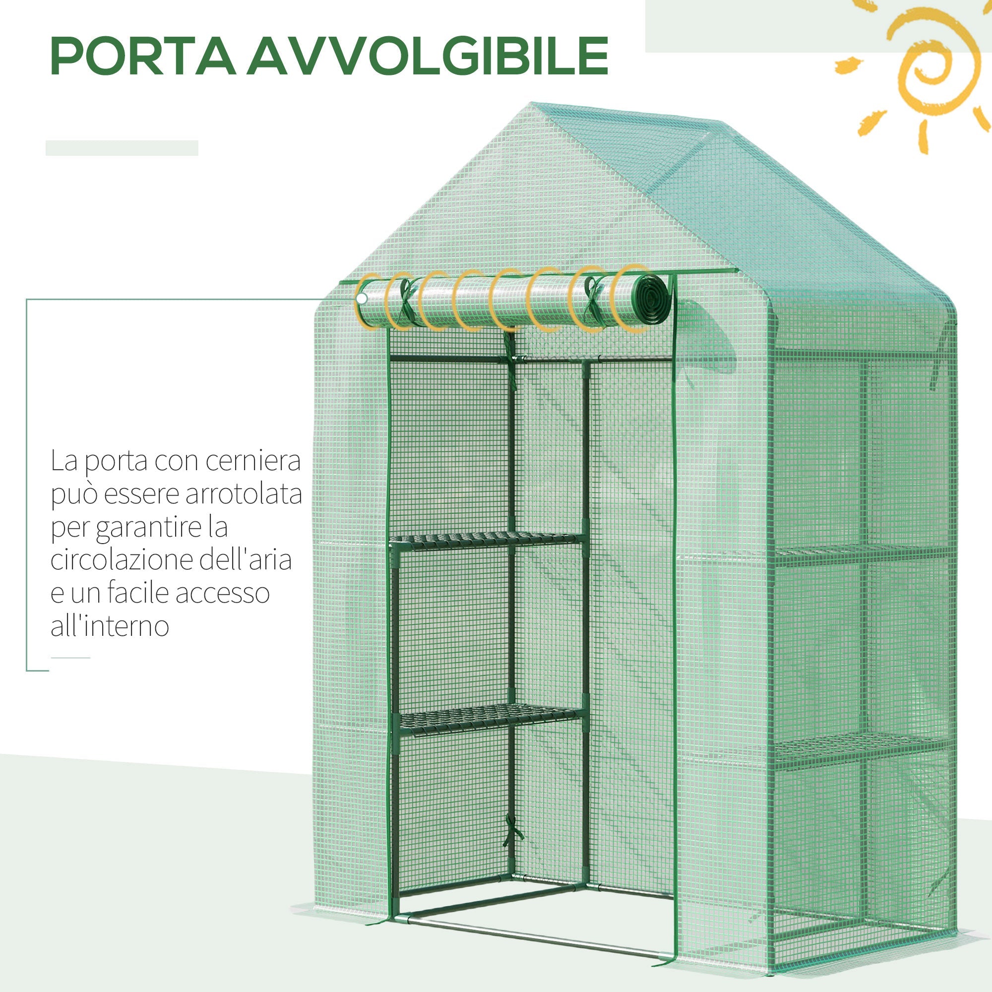 EasyComfort Tuinkas staal/PE 4 schappen 141x72x191 cm groen