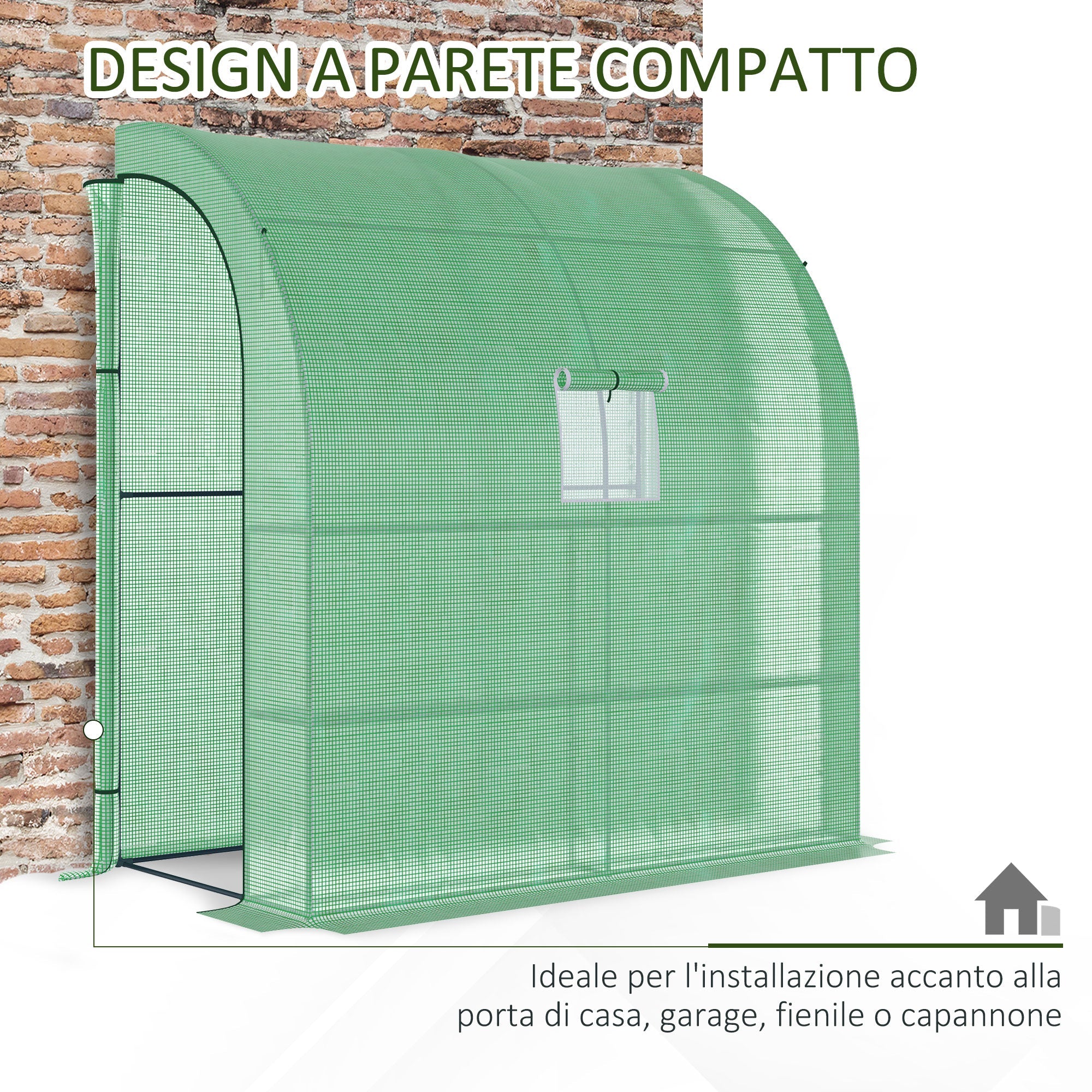 EASYCOMFORT Wall Greenhouse with 2 Shelves for Plants and Flowers in Steel and PE, 200x100x215 cm, Green