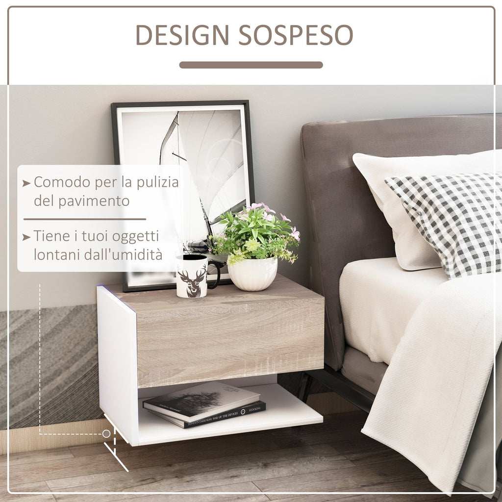 EasyComfort set van 2 zwevende nachtkastjes met lade en plank – wit en eiken