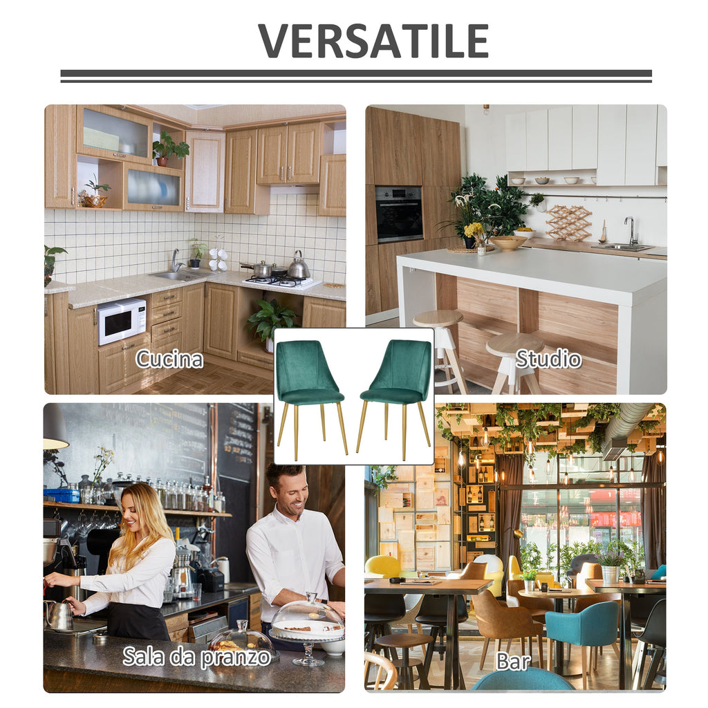 EasyComfort Set 2 Sedie da Pranzo Moderne e Imbottite da Salotto, per Soggiorno e Cucina, schienali ergonomici e gambe in legno, Verde