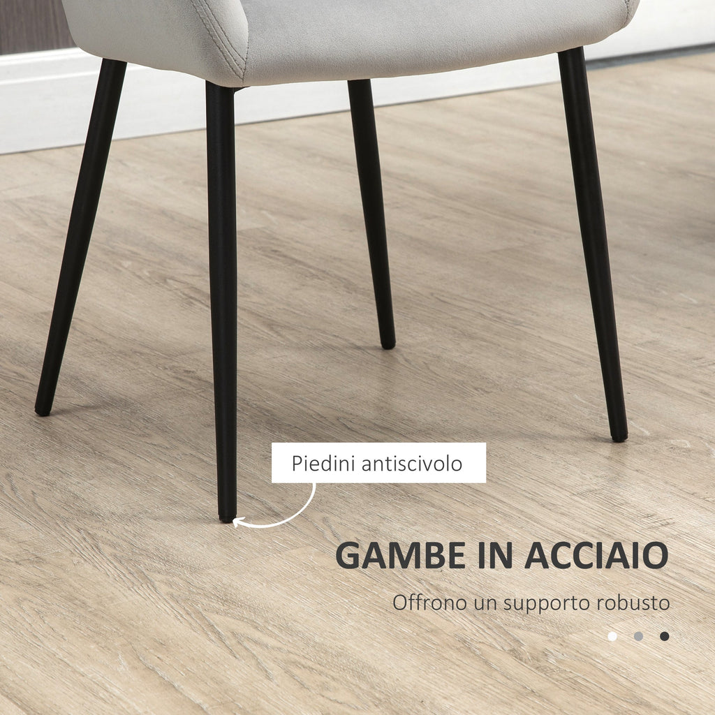 Easycomfort Set 2 Sedie per Soggiorno Nordiche with Schienale e Braccioli Ricurvi e Seduta Imbottita, 54x57x80 cm, Grigio