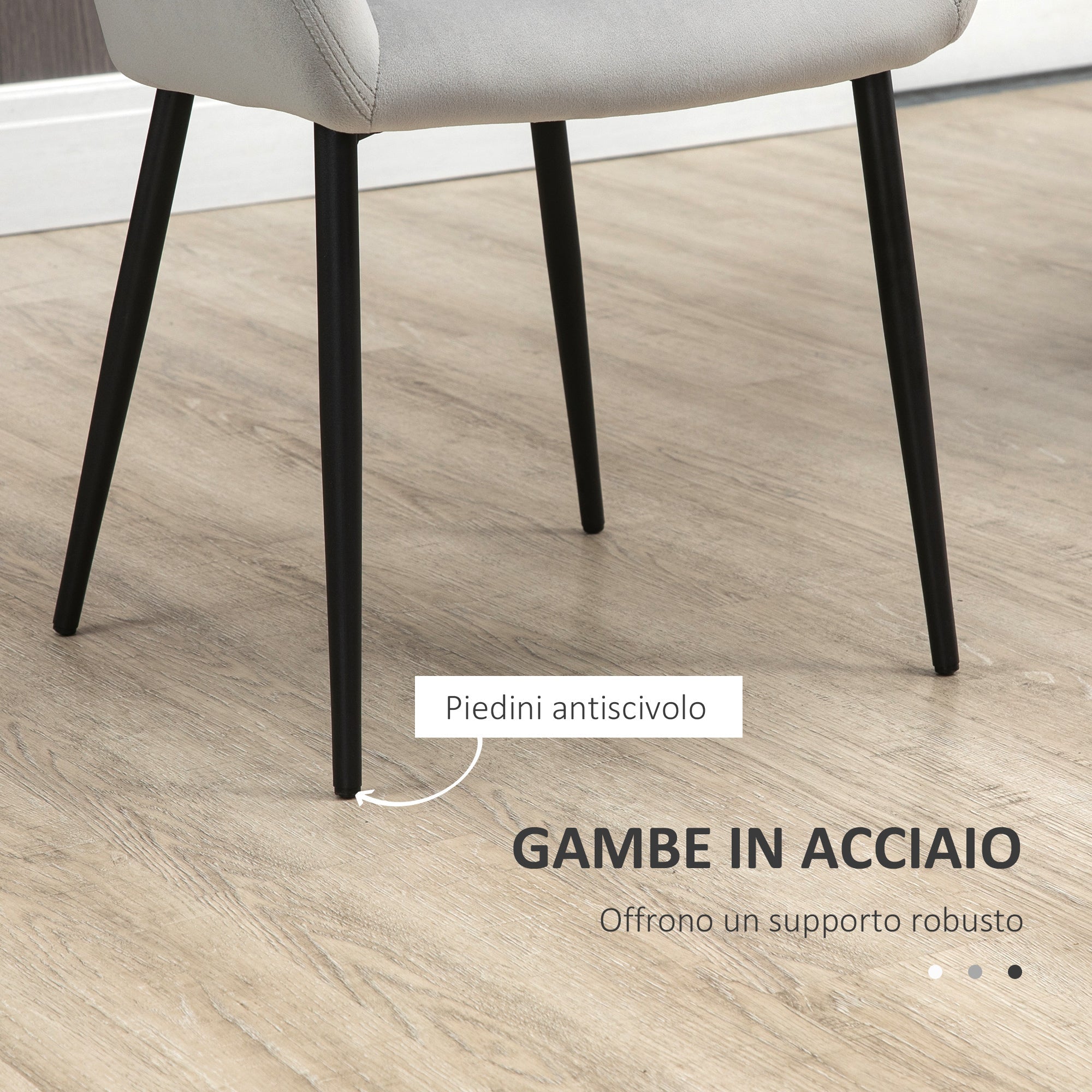 Easycomfort Set 2 Sedie per Soggiorno Nordiche with Schienale e Braccioli Ricurvi e Seduta Imbottita, 54x57x80 cm, Grigio