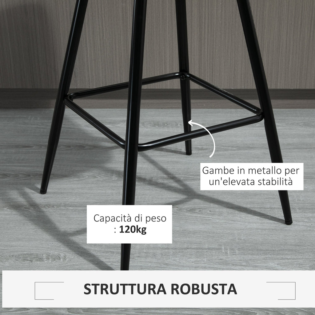EasyComfort Set 2 Sgabelli Alti da Bar with Sedie Imbottite e Poggiapiedi Stile Nordico, with schienale in Velluto, 45x47x88cm, Grigio