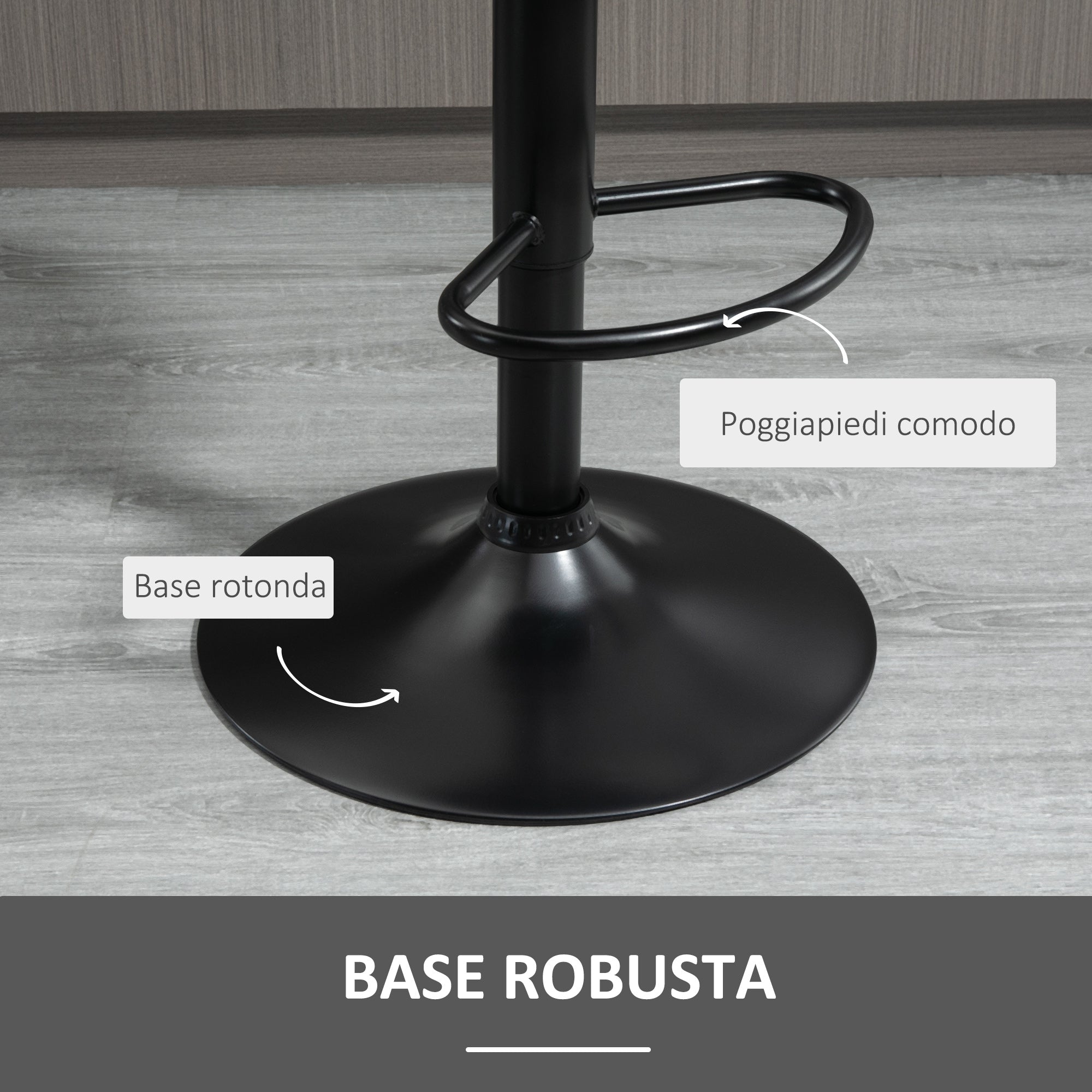 Easycomfort Set 2 Sgabelli da Bar ad Altezza Regolabile with Seduta Ergonomica e Poggiapiedi, Sgabelli Alti in Effetto Velluto e Metallo, 47x51.5x92-114 cm, Grigio