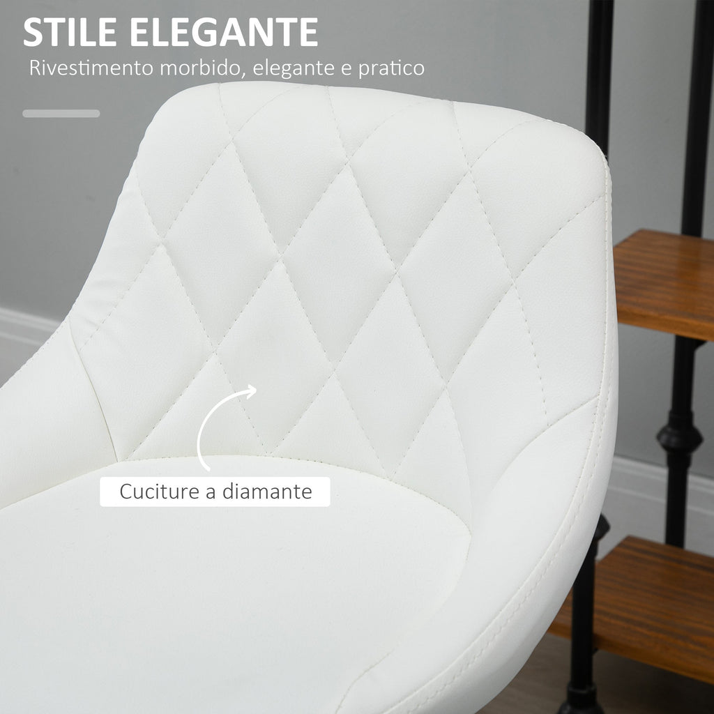 Easycomfort Set 2 Sgabelli da Bar, Altezza Regolabile with Base in Metallo e Seduta in Pelle PU, Sgabelli Moderni with Schienale e Poggiapiedi, 46x48x83-104cm, white
