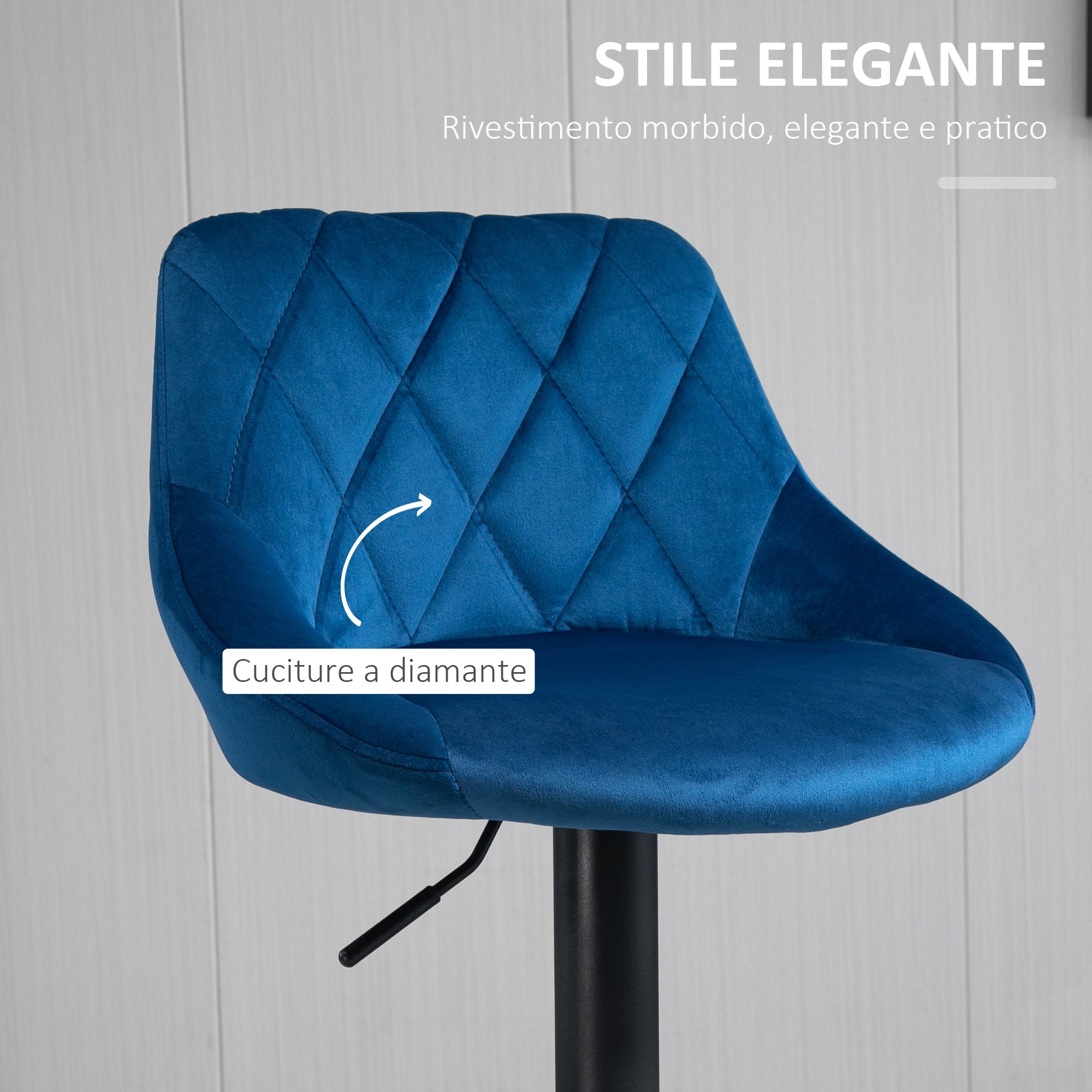 EasyComfort Set 2 Sgabelli Alti da Cucina e bar Moderno with Schienale e Poggiapiedi, Seduta girevole e regolabile, 46x48x83-104cm, Blu