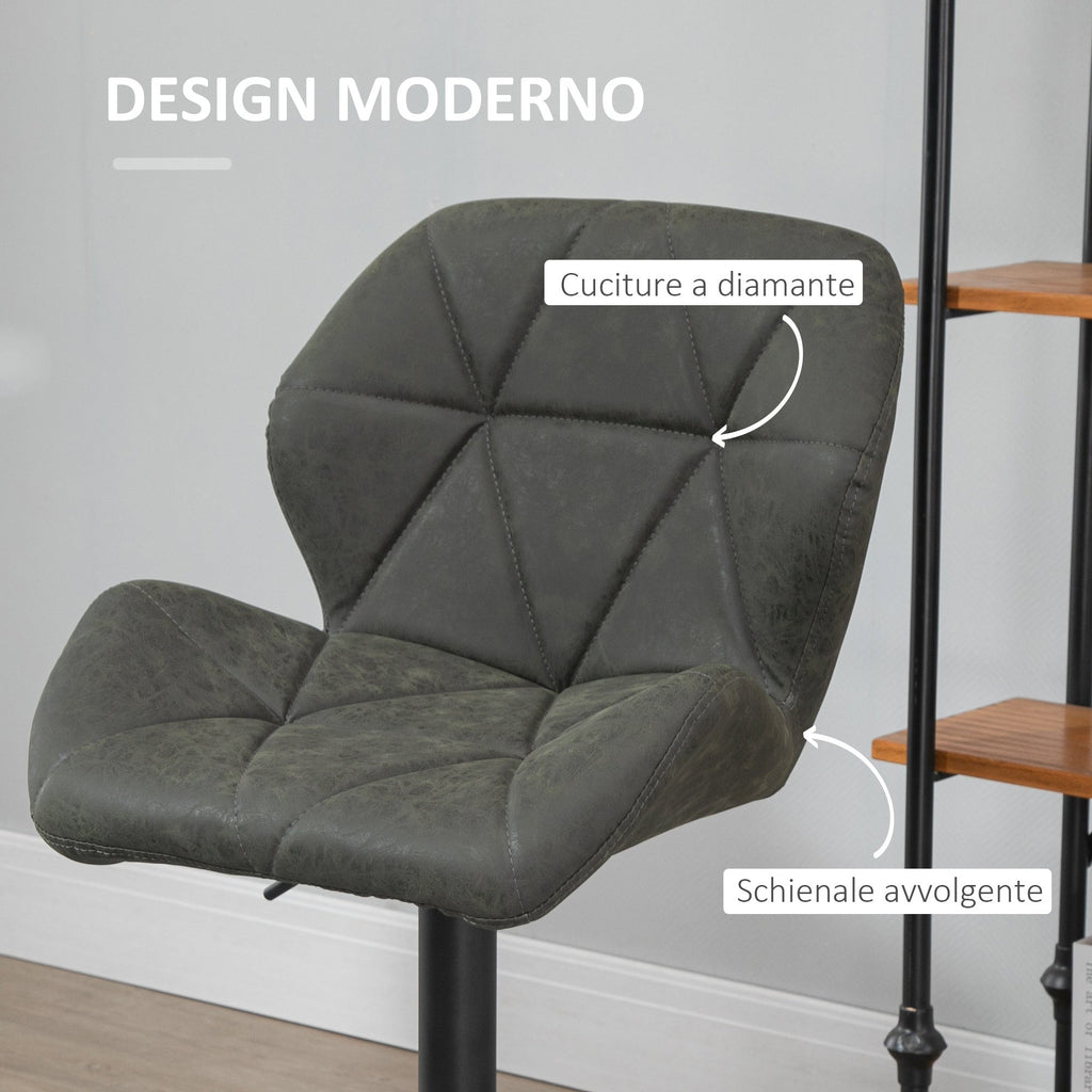 EasyComfort Set 2 Sgabelli Alti da Cucina Moderni with Schienale e Poggiapiedi, da Bar di Design with Base Rotonda, in Similpelle, Verde