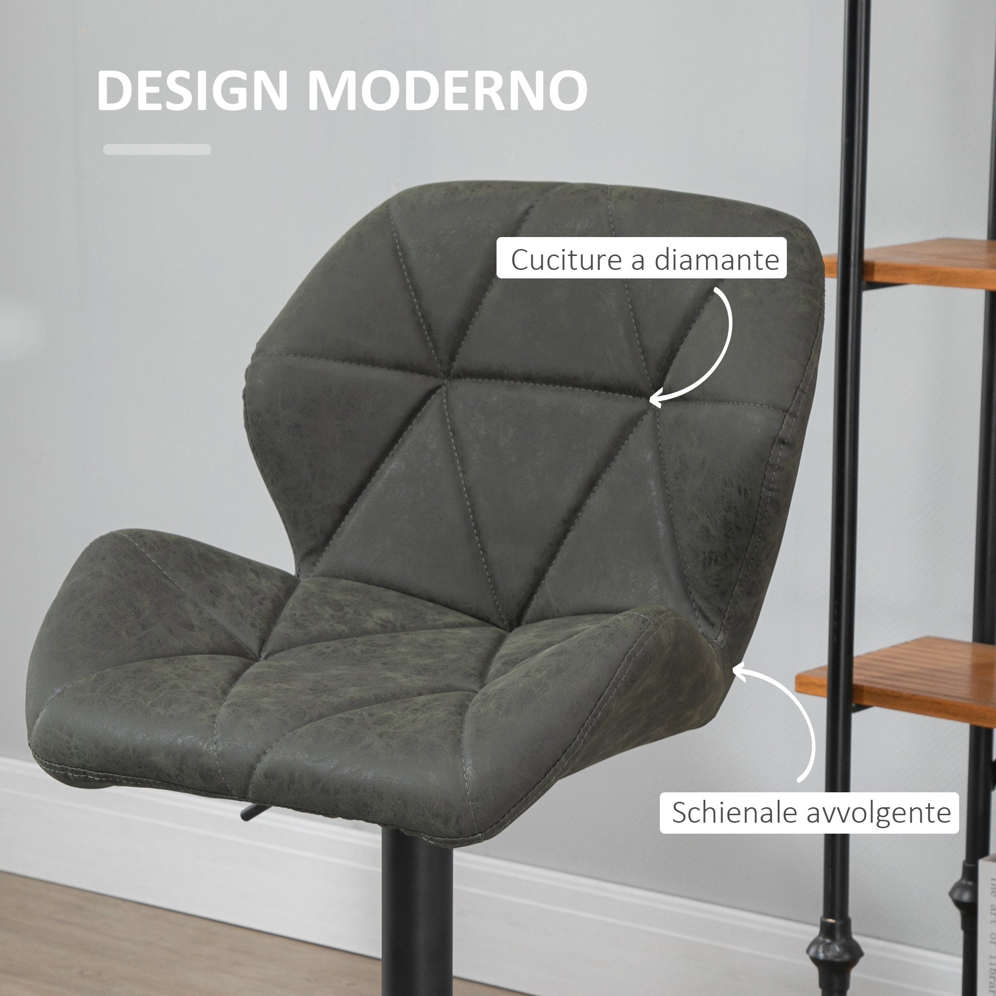 EasyComfort Set 2 Sgabelli Alti da Cucina Moderni with Schienale e Poggiapiedi, da Bar di Design with Base Rotonda, in Similpelle, Verde