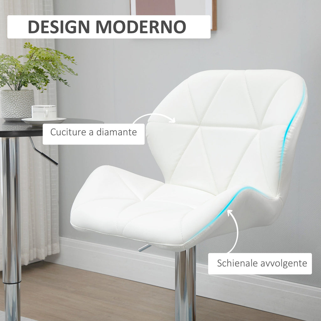 EasyComfort Set 2 Sgabelli Alti da Bar Moderno Girevoli with Altezza Regolabile, Sedia with Rivestimento Similpelle e Base Rotonda, white