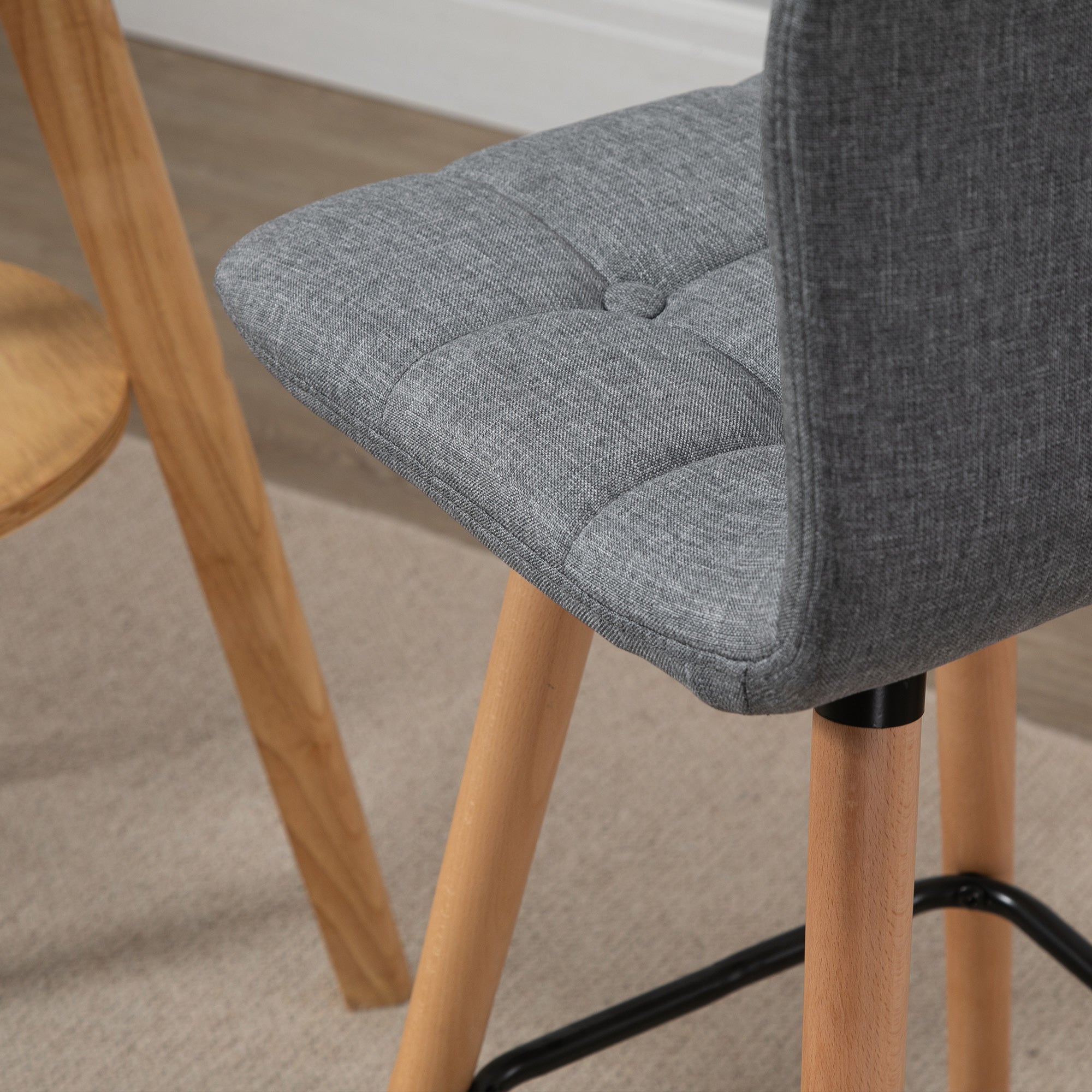 EasyComfort Set 2 Sgabelli Alti da Bar Moderno with Schienale e Poggiapiedi, Seduta Imbottita in Tessuto e Gambe in Legno, Grigio